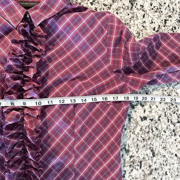 New York & Company Purple Plaid Button Down Shirt - Picture 6 of 6